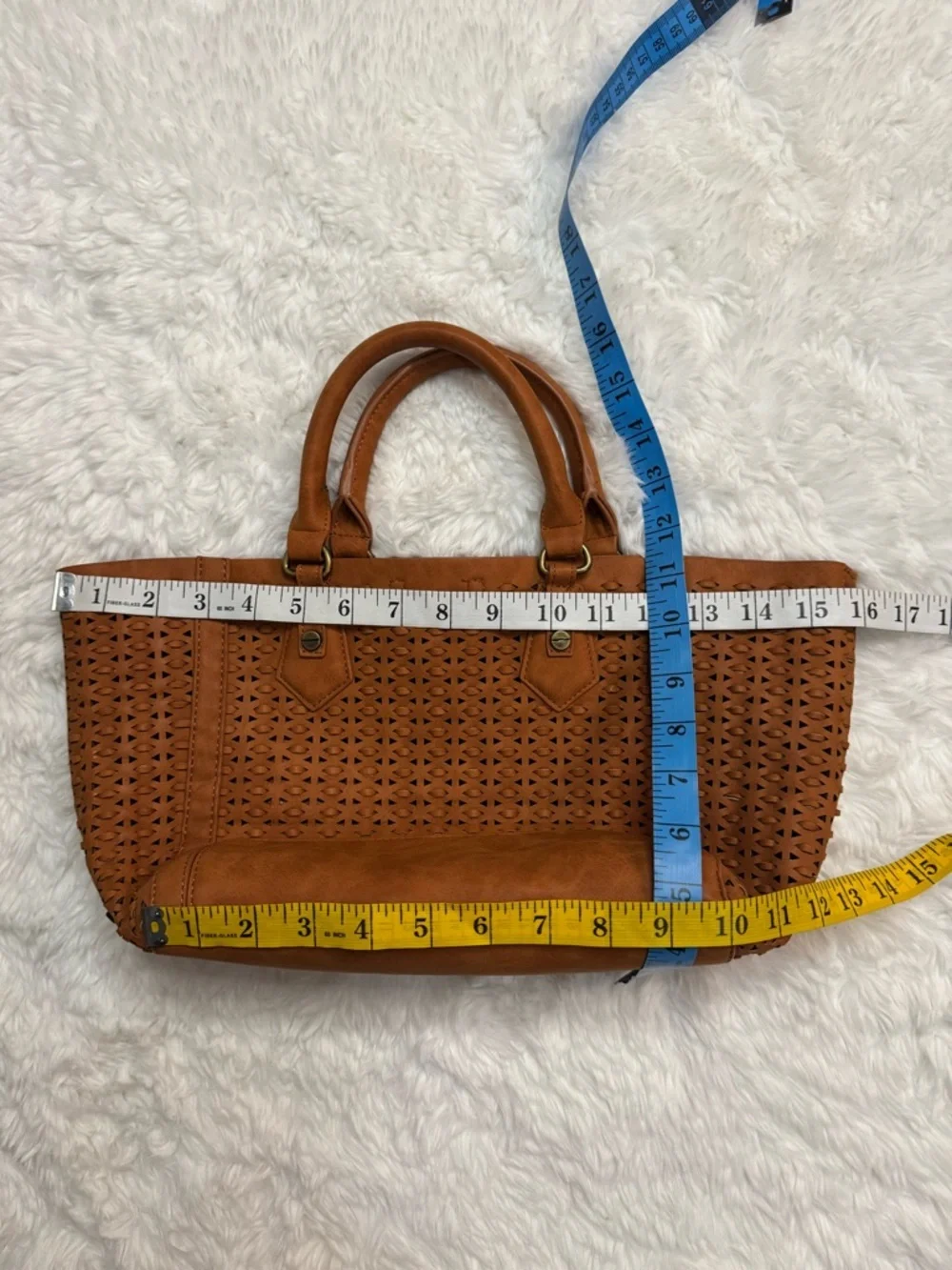 Steve Madden Brown Laser-Cut Satchel Tote